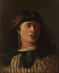 Porträt einer jungen Maori-Frau mit Moko